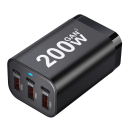 200 W-os gyorstöltő adapter 6 porttal, 3× USB C és 3× USB A töltő EU csatlakozóval 110–240 V több eszköz egyidejű töltésére, tápellátás jelzőfény 6