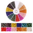 2000 Glass Beads 2 mm Hole 1 mm Rotating Packaging 8.4 × 8.4 cm 12 Compartments Colour Set for Making Necklaces, Bracelets and Earrings 1