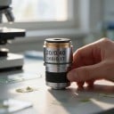 20x Objectief met zilveren behuizing en achromatische correctie voor biologische microscoop met apertura 0,40 en conjugate afstand van 185 mm 2