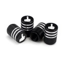 Aluminiumlock för däckventiler 4 st Med motiv av ett uppsträckt långfinger Räfflad yta med spår Mått 1,6 x 1,1 cm 1