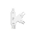 Kortläsare för SD- och Micro SD-kort 4 i 1 för telefon och dator Anslutningar USB USB-C Micro USB och Lightning Utan kablar och adaptrar 1