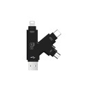 Kortläsare för SD- och Micro SD-kort 4 i 1 för telefon och dator Anslutningar USB USB-C Micro USB och Lightning Utan kablar och adaptrar 2