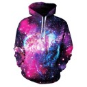 Damhoodie med huva och 3D-tryck av galaxen Rosa-lila rymdmotiv med stjärnor Lång ärm Elastisk polyester med spandex 1