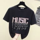 Dam dekorerad T-shirt med musiktryck 2