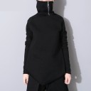 Dam asymmetrisk hoodie med hög krage och dragkedja Spetsig fåll framtill Löst snitt Långa ärmar Svart Polyester och bomull 1