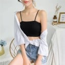 Damernas bomull bralette bh för sommaren med tunna axelband och vaddering Ribbad struktur Universell storlek för bröstomfång 60 till 80 cm 2