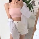 Damernas bomull bralette bh för sommaren med tunna axelband och vaddering Ribbad struktur Universell storlek för bröstomfång 60 till 80 cm 3