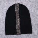 Dam beanie mössa med vertikal rand av pärlbroderi Ribbad stretchstickning av bomull och ull Huvudomfång 50 till 60 cm 1