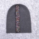 Dam beanie mössa med vertikal rand av pärlbroderi Ribbad stretchstickning av bomull och ull Huvudomfång 50 till 60 cm 7