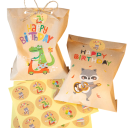 24 db retro kraft ajándékzacskó 13 x 18 cm születésnapi virágmintákkal és 24 db 3,5 cm-es matricával Parti cukorkás csomagolás 2