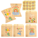 24 Retro Kraft Gift Bags 13 x 18 cm for Birthdays with Floral Designs and Thank You Stickers 3.5 cm Party Sweets Biscuits 1