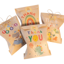 24 Retro Kraft Gift Bags 13 x 18 cm for Birthdays with Floral Designs and Thank You Stickers 3.5 cm Party Sweets Biscuits 3