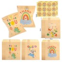 24 Retro Kraft Gift Bags 13 x 18 cm for Birthdays with Floral Designs and Thank You Stickers 3.5 cm Party Sweets Biscuits 4