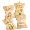 24 Retro Kraft Gift Bags 13 x 18 cm with Birthday Floral Designs and 24 Stickers 3.5 cm Party Candy Packaging 3