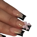 24 Stück Französische künstliche Nägel Quadratische Form DIY Maniküre für Frauen und Mädchen Langanhaltende elegante Nägel mit Kleber und Feile 1