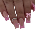 24 Stück Quadratische Französische Künstliche Nägel mit Schleife Kleber und Feile Elegante Tragbare Tipps für Frauen und Mädchen DIY Maniküre zu Hause und im Salon 1