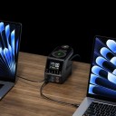 240W GaN-laddare 72 x 90 mm 10i1 PD3.1 USB-C 4×140W Trådlös laddning 15W Väckarklocka Digitala klockor Skrivbordstation för MacBook iPhone Samsung iWatch 3