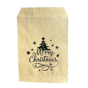 25 ks vánočních dárkových tašek 13 x 18 cm z kraftového papíru s motivem vánočního stromku a nápisem Merry Christmas Zlatý podklad 2
