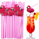 25 Pack Hawaiian Flamingo Drinking Straws Reusable Plastic Straws with Decoration Tropical Beach Party Wedding Pool Celebration 3