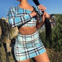 Dámský kostkovaný crop top a sukně B1034 1