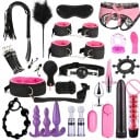 26 eroottisen BDSM-työkalun setti intensiiviseen bondage-leikkiin, sisältää käsiraudat, ruoskat, vibraattorit, puristimet ja muita 4