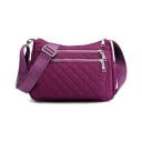 Dam crossbody väska över axeln Rund form Flera fack med dragkedja Kviltat mönster Bred justerbar rem Nylon och polyester 3