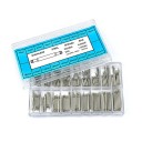 270 ruostumattomasta teräksestä valmistettua tappia, halkaisija 1,5 mm, pituus 6–23 mm, rannekkeenvaihtotyökalulla. Kellosepän sarja kellonrannekkeiden kiinnittämiseen. 2