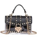 Dams crossbody väska med klaff dekorerad med nitar Genomskinlig kropp av PVC Kedja i guld Handtag på toppen Mått 19 x 13 x 6 cm 1