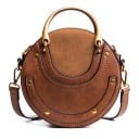 Damernas runda crossbody-väska med fast metallhandtag Rem på karbinhakar Dekorativt sömnad och nitar PU-läder 17 x 16 x 8 cm 2