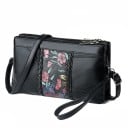 Dam platt crossbody väska med handtag för handleden Två fack med dragkedja Flätad dekoration Justerbar rem Svart 23 x 14 x 5 cm 1