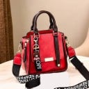 Dams crossbody-väska med två handtag Bred rem med tryck Kontraststickning Metallmärke PU-läder och polyester 21 x 21 x 11 cm 2