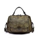 Damsk crossbody-väska med övre handtag Vintage patchworkutseende Klapa med metallnitar Dragkedjestängning PU-läder 26 x 19 x 11 cm 2