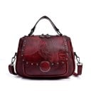 Damsk crossbody-väska med övre handtag Vintage patchworkutseende Klapa med metallnitar Dragkedjestängning PU-läder 26 x 19 x 11 cm 4