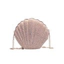 Dam crossbody väska i form av en snäcka Glittrig ribbad yta Kedjestraps i guld färg Plast och polyester För staden och fest 3