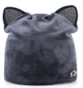 Dam elegant hatt med kattöron Glittrande stenar på öronen Sammetutseende Bomullsmaterial Huvudomfång 56 till 58 cm 6