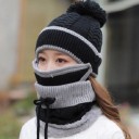Dam vintermössa med halskrage och ansiktsmask Set 3 i 1 Stickad flätmönster och pompon Bomull och kashmir Universell storlek 2