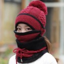 Dam vintermössa med halskrage och ansiktsmask Set 3 i 1 Stickad flätmönster och pompon Bomull och kashmir Universell storlek 5