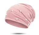 Damsk beanie mössa dekorerad med imitation av pärlor och glittrande stenar Lös passform med mjukt rynk Mjukt garn av polyester 3