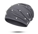 Damsk beanie mössa dekorerad med imitation av pärlor och glittrande stenar Lös passform med mjukt rynk Mjukt garn av polyester 6
