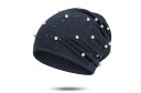 Damsk beanie mössa dekorerad med imitation av pärlor och glittrande stenar Lös passform med mjukt rynk Mjukt garn av polyester 7