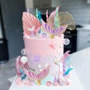 29er Set Tortendekorationen Meereswelt Meerjungfrauenschwanz Seesterne Perlen Blätter Happy Birthday Bunte Geburtstagsdeko 4