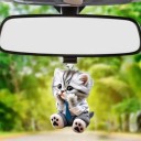 2D Car Pendant Hanging Ornament with Chain Realistic Animal in the Shape of a Cat Decoration for Rear-View Mirror Original Gift for Cat Lovers 3