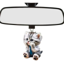 2D zawieszka do auta Zawieszana ozdoba z łańcuszkiem Realistyczne zwierzę w kształcie kota Dekoracja na lusterko wsteczne Oryginalny prezent dla miłośników kotów 2