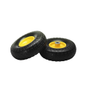 2dílná sada pevných PU pneumatik 115×255×82 mm, plné kolo s kovovým středem a osou, odolné provedení, žlutý disk, náhradní díl 5