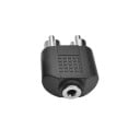 3,5 mm jack-naaras 2x RCA uros -adapteri kaapelin liittämiseksi laitteeseen, jossa on RCA-liittimet Musta metallipinnalla 1