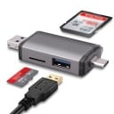 3-i-1 kortlæser med USB 3.0 port USB-C, Micro USB og USB-A stik til SD- og Micro SD-kort Aluminiumlegering Krop Grå 1