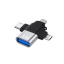 3-i-1 USB OTG-adapter USB 3.0 till Micro USB, USB-C och Lightning-konverterare för telefon, dator, tangentbord, mus och USB-minne 3