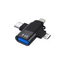 3-i-1 USB OTG-adapter USB 3.0 till Micro USB, USB-C och Lightning-konverterare för telefon, dator, tangentbord, mus och USB-minne 2