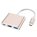 3-in-1 USB-C -adapteri HDMI:lle, USB 3.0:lle ja USB-C:lle monitorin tai television liittämiseksi Resoluutio jopa 4K Tiedonsiirtonopeus 3
