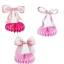 3 ks Papírové závěsné party dekorace Honeycomb vějíř s mašlí 16–19 cm Růžová závěsná výzdoba na narozeniny baby shower dětská oslava 1